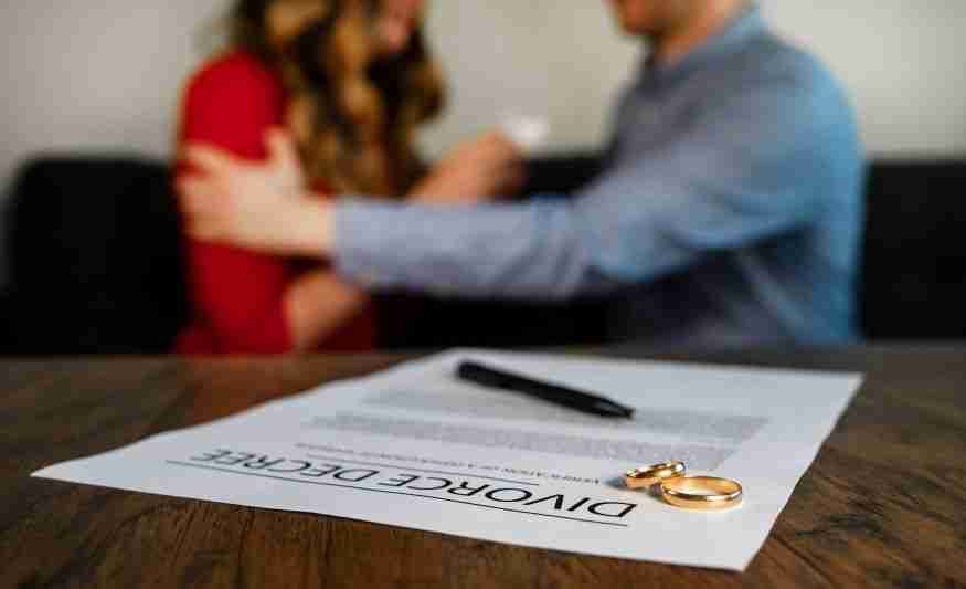 blurred couple with divorce decree