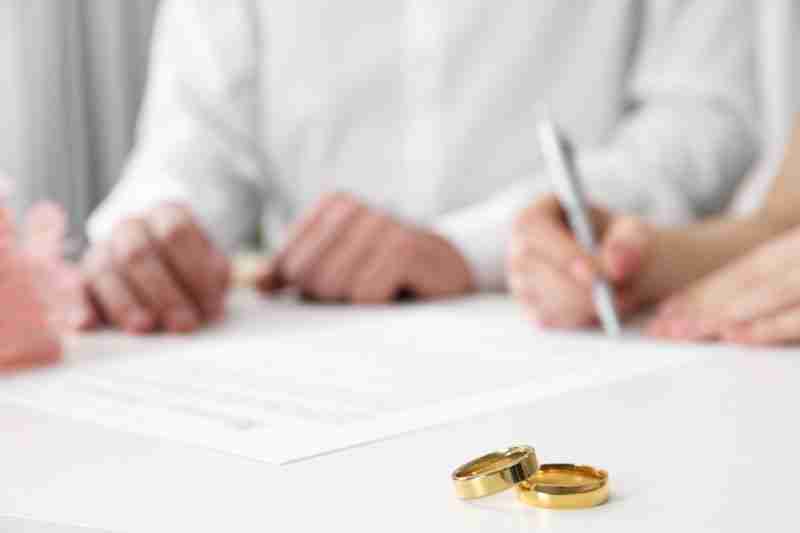 two wedding rings and signed documents